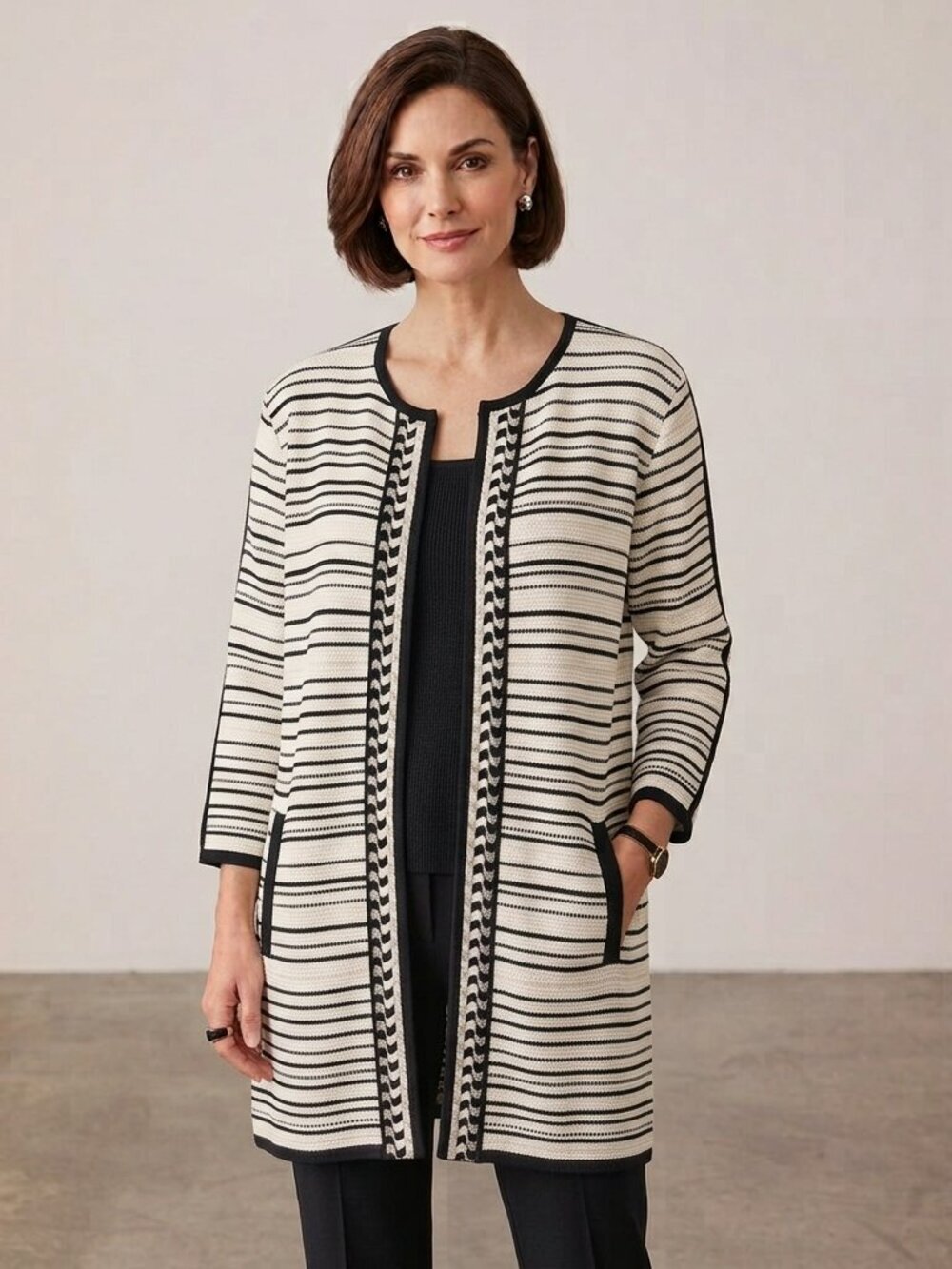 Misook Cardigan Jacket Sweater Textured Knit Tunic Length Striped Plus Size 1X